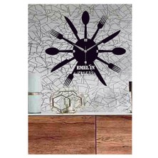 Hediyelikevi Kişiye Özel Mutfak Kaşık Çatal Bıçak Temalı Ahşap Duvar Saati