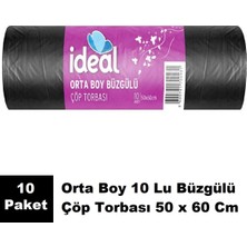 Ideal Çöp Poşeti Büzgülü Orta Boy Siyah 10 Lu 50X60 cm x 10 Paket