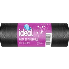 Ideal Çöp Poşeti Büzgülü Orta Boy Siyah 10 Lu 50X60 cm x 10 Paket