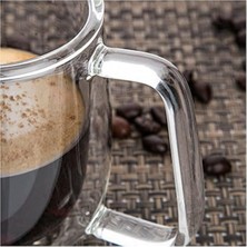 Mis Kitchen Çift Cidarlı Latte Macchiato Bardak Seti, 2 Adet Kulplu Kahve Bardağı, 250 ml Kahve Fincanı