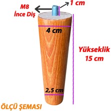 Glaswen Ahşap Ayak 15 cm 2'li Set Açık Meşe M8 Civatalı Bağlantı Aparatlı Dolap Mobilya Koltuk Kanepe Destek Ayağı Ayakları