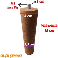 Glaswen Ahşap Ayak 15 cm 8'li Set Koyu Meşe M8 Civatalı Bağlantı Aparatlı Dolap Mobilya Koltuk Kanepe Destek Ayağı Ayakları