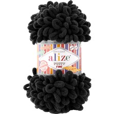Alize Puffy Fine(Ince) El Örgü Ipliği 5'li Paket Siyah 1060