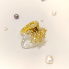 Altın Ofisi Borazan Çiçeği Püskül Taşlı Yüzük 14 Ayar Altın