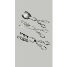 3'lü Sunum Servis Maşası Lüx Retro Tasarım Maşa Seti Servis Kaşığı/servis Maşası/servis Çatalı (Gümüş)