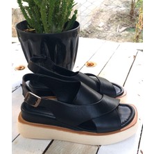 Bags Shoes Bulldozer 231825-2 Kalın Tabanlı  Deri Kadın Günlük Sandalet
