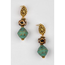 Lila Rosa Doğal Taşlı Pirinç Otantik Küpe