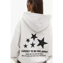 Actıve Moda-Kadın Sweatshirt  Lucky To Be Far Away  Baskılı Hodies  3 Iplik Kompakt Kumaş (Içi Pamuklu)