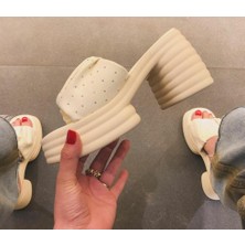 Bags Shoes Guja 24Y427-1 Kadın Kalın Topuklu Platform Taban Taşlı Terlik