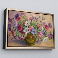 Çerçeveli Vazoda Çiçekler Vintage Yağlıboya Görünüm Dekoratif Kanvas Duvar TABLOSU-3672
