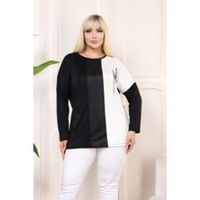Büyük Beden Blok Geçişli Taşlı Bluz JB1614213