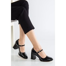 Shemard Adelin Kadın Yüksek Topuklu Siyah Rugan Oxford Ayakkabı