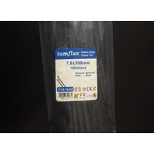 Tamflex 7.6 x 300 mm (30 cm) Siyah Renk Kablo Bağı Cırt Kelepçe 100 Adet