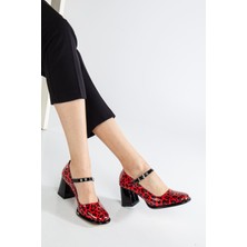 Shemard Adelin Kadın Yüksek Topuklu Kırmızı Leopar Rugan Oxford Ayakkabı