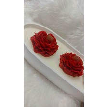 Kayık Şeklinde 3lü Kırmızı Şakayık Detaylı Dekoratif Mum (Dekorasyon, Tasarım)