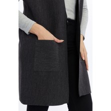 Moda Semin Kadın Desensiz Düz Çift Cepli Triko Yelek