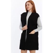 Moda Semin Kadın Desensiz Düz Çift Cepli Triko Yelek