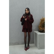 Cloudy Kids Kadın Pileli Mini Etek Balıkçı Yaka Kazak Alt Üst Premium Triko Takım
