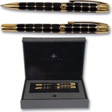 Steelpen Serra Serisi 800-42 Siyah Gold Dolma Kalem+Tükenmez Kalem Seti