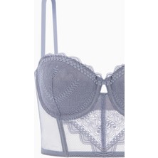 Wonna Rosali Dantelli Büstiyer Sütyen Külot Takım - Soft Push Up, Dolgulu - Fashion - 2501 - Gri