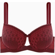 Wonna Fashion 2511 Bordo Askılı Dantelli Sütyen, Dolgusuz ve Sabit Kap, Kadınlar İçin Şık Tasarım