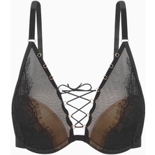 Bağlama Detaylı Dantelli Sütyen - Dolgusuz - Fashion - 2579 - Siyah Kap Ten