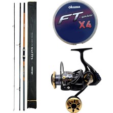 Yek Outdoor  Profesyonel Olta Seti Okuma Salina Surf 14' 420 cm 3 Parça Surf Kamışı&kendo Black Bass GP6000 5+1bb Olta Makinesi