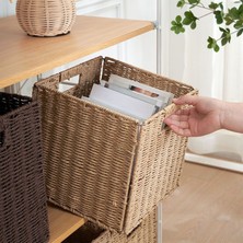 Taklit Rattan Dokuma Katlanabilir Depolama Sepeti Ev Giysi Saklama Sepeti Aperatifler Çeşitli Eşyalar Depolama Saklama Kutuları (Yurt Dışından)