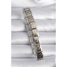 Clariss 316L Çelik Gümüş Renk Gold Yıldız Işleme Nomination Charm Bileklik