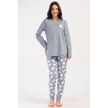 Kadın Büyük Beden 2 İplik Uzun Kol Gri Pijama Takım C6T3N0O304