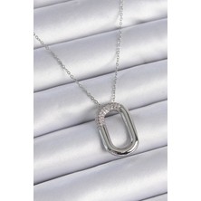 Çarşı Point 316l Çelik Zincir Gümüş Renk Zirkon Taşlı Oval Halka Model Kadın Kolye