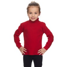 Kırmızı Basic Kız Çocuk Çıtçıtlı Tam Balıkçı Yaka Şardonlu Kışlık Uzun Kollu Tişört