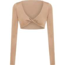 Ava Dönmeli Uzun Kol Vizon Crop-Top