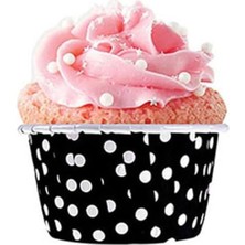 Siyah Puantiyeli 50'li Kek Kalıbı Fırında Dağılmayan 7x3.5 cm Muffin Kalıbı Cupcake Stand Kapsülü