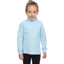 Bebek Mavisi Basic Kız Çocuk Çıtçıtlı Tam Balıkçı Yaka Şardonlu Kışlık Uzun Kollu Tişört