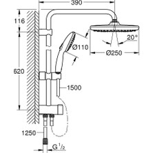 Grohe New Tempesta Sistem 250 Duvar Bağlantılı, Divertörlü Duş Sistemi - 26980001