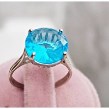 Lilah Gümüş Tr Gümüş Aqua Yuvarlak Taşlı Kadın Yüzük