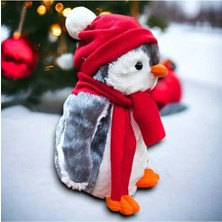 Swilex 40 cm Peluş Pingu Penguen Kırmızı Şapkalı Peluş Oyuncak Uyku Arkadaşı