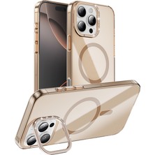 Case 4u Apple iPhone 16 Pro Max Kılıf Magsafe Şarj Özellikli Kamera Standlı Estop Kapak Gold