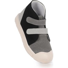 Kiko Kids Mufasa Ilk Adım Cırtlı Erkek Bebek Günlük Bot Ayakkabı Siyah - Gri