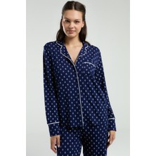Pierre Cardin Kadın Lacivert Gömlek Pijama Takım