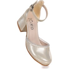 Kiko Kids Ressa Taşlı Kız Çocuk 5 cm Topuklu Sandalet Abiye Ayakkabı Altın