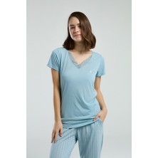 Pierre Cardin Kadın Mavi Kısa Kol Pijama Takım