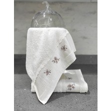 %100 Pamuk & Nakışlı Havlu Takımı - 2'li Dantelli Havlu Seti - 40X60 cm - Ekru