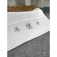 %100 Pamuk & Nakışlı Havlu Takımı - 2'li Dantelli Havlu Seti - 40X60 cm - Ekru