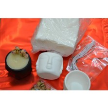 % 100 Soya Wax Mum Yapım Seti (Beton Adler Yüz Mumluk, Fitil, Gül Kurusu)