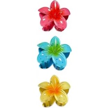 Desingshop 3 Adet Lotus Saç Tokası 4cm ( Kırmızı,mavi,somon) Rengi