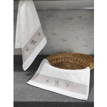 Sevim Pamuk & Nakışlı Havlu Takımı - 2'li Dantelli Havlu Seti - 40 x 60  cm  – Kapuçino