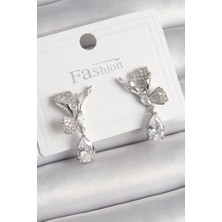 Clariss Pirinç Gümüş Renk Zirkon Taşlı Turna Kuşu Model Sallantı Detay Kadın Küpe