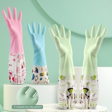 Yeşil Tarzı L Boyutu Kalın Temizlik Eldiveni Kauçuk Kadife Uzun Eldiven Kaymaz Bulaşık Yıkama Ev Eldiveni Pvc Çamaşır Yıkama Su Geçirmez Plastik Ev Eldiveni (Yurt Dışından)